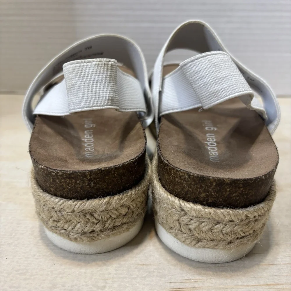 Madden Girl Women's Bowie Espadrille Sandal White 7M Flat Platform Elastic Back